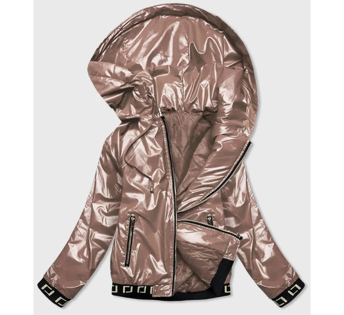 Krátka béžová dámska bunda s kapucňou (B9787-12)