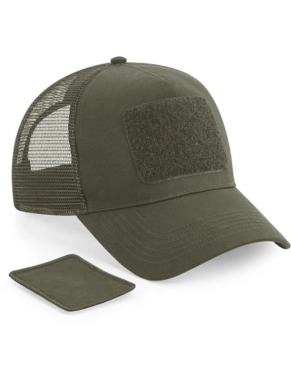 Beechfield B 641 5-panelová čiapka „Removable Patch Trucker“ 53.0641 vojenská zelená Beechfield B 641 5-panelová čiapka „Removable Patch Trucker“ 53.0641 vojenská zelená
