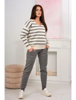 Svetr set Pruhovaná mikina + Kalhoty šedý
