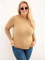 Dámský svetr Plus Size z viskózy s rolákem camelový Dámský svetr Plus Size z viskózy s rolákem camelový