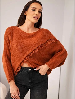 Dámský asymetrický svetr s krajkovým pruhem model 22384897 - K-Fashion