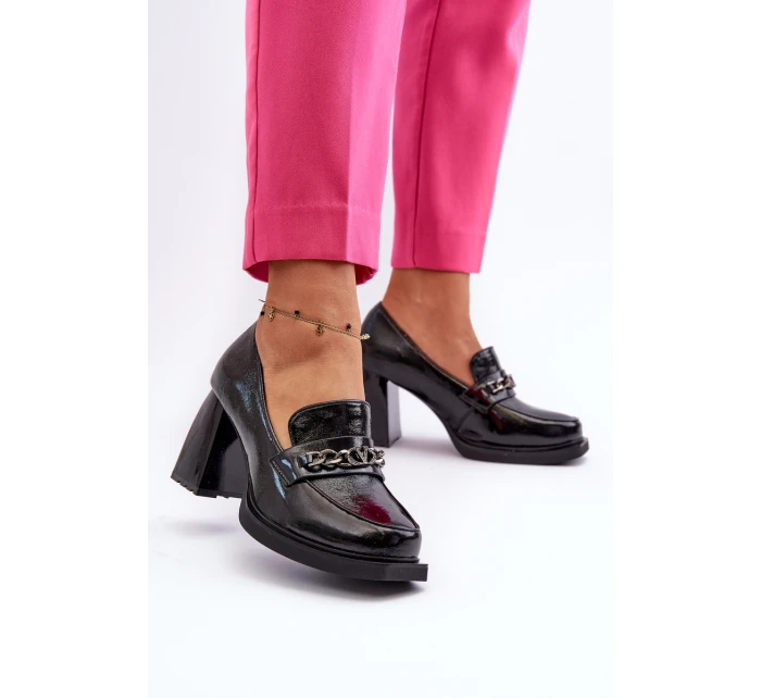 Lakierowane Czółenka Na Masywnym Obcasie Czarne Terimene