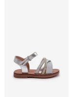 Błyszczące Dziecięce Sandałki Na Rzep Srebrne Delphina