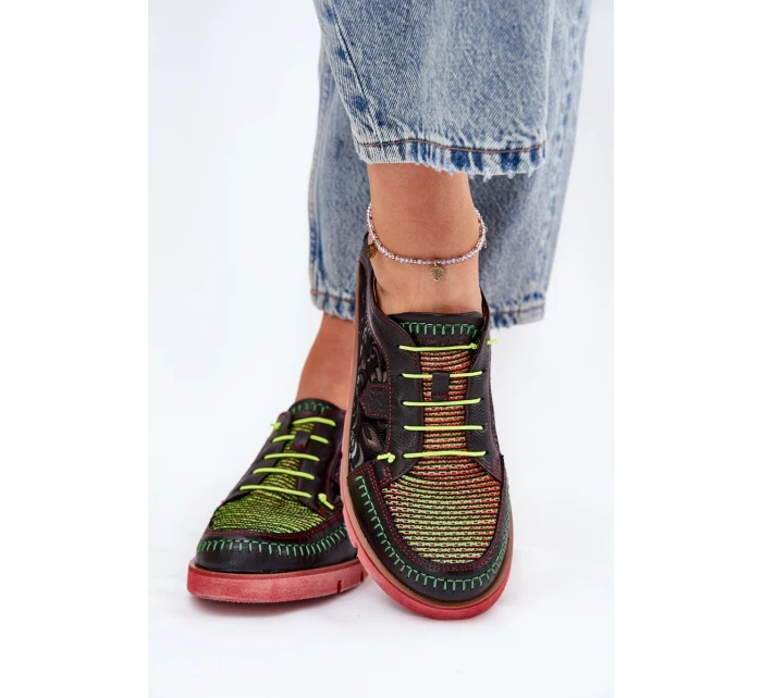 Skórzane Półbuty Damskie Wzorzyste Maciejka 06784-20 Czarne