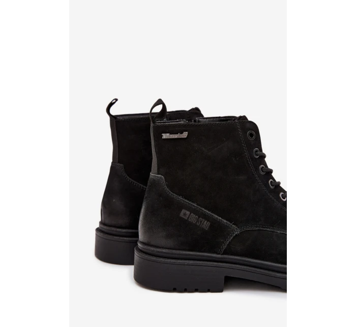 Skórzane Ocieplane Botki Męskie Na Zamek Big Star OO174148 Czarne