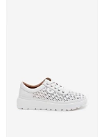 Kožené Ažurové Dámské Polobotky model 22107518 Bílé - VINCEZA