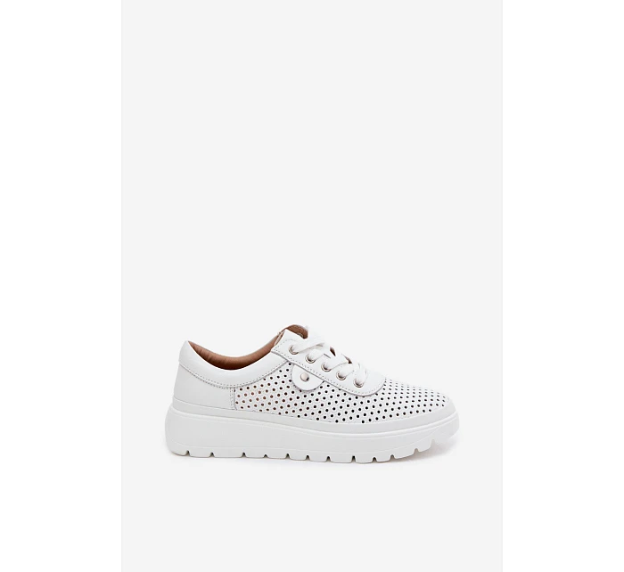 Kožené Ažurové Dámské Polobotky model 22107518 Bílé - VINCEZA