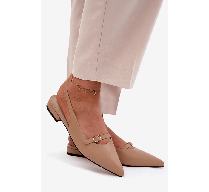 Kožené sandály na nízkém podpatku model 22123093 tmavě béžové - Maciejka