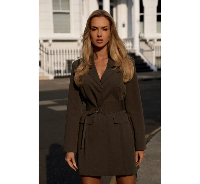 M749 Blejzrové šaty s opaskom - khaki farba