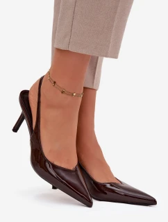Lakované dámske lodičky na ihlovom podpätku - čokoládové Phelia