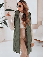 Dámska dlhá prešívaná vesta s kapucňou zelená FashionStreet TY5097