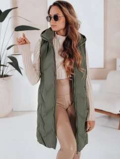 Dámska dlhá prešívaná vesta s kapucňou zelená FashionStreet TY5097