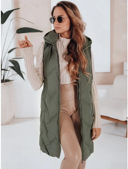 Dámská dlouhá prošívaná vesta s kapucí zelená Dstreet model 21991324 - FashionStreet