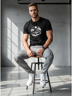 Pánske tričko s okrúhlym výstrihom a potlačou čierne FashionStreet NX042R