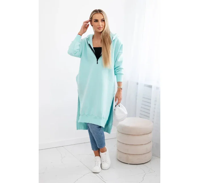 Zateplená mikina s bočnými rozparkami mätová Zateplená mikina s bočnými rozparkami mätová