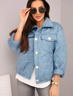 Dámska jarná prešívaná bunda s kvetinovým vzorom denim zelená