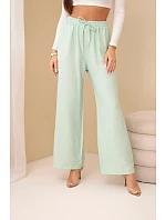 Viskózové nohavice so širokými nohavicami mätovej farby