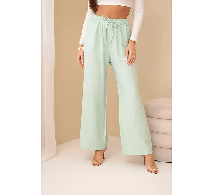 Viskózové nohavice so širokými nohavicami mätovej farby