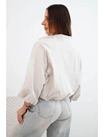 Dámska bavlnená bunda typu bomber na zips, béžová Dámska bavlnená bunda typu bomber na zips, béžová