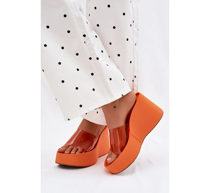 Dámské nazouváky na platformě s průhledným páskem Oranžové Zolretia