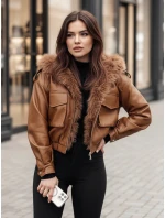 Dámská kožená bunda s kožešinou hnědá Dstreet model 21995411 - FashionStreet