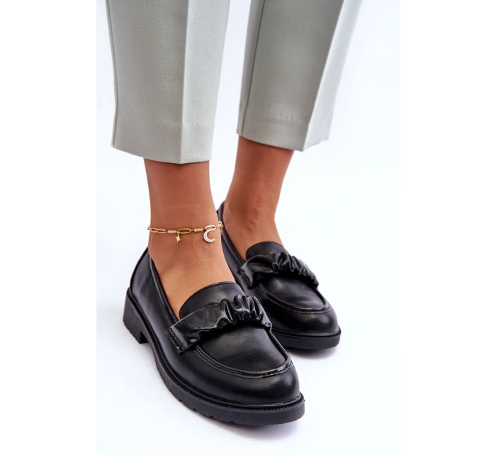 Skórzane Mokasyny Półbuty Na Płaskim Obcasie Czarne S.Barski HY335 Skórzane Mokasyny Półbuty Na Płaskim Obcasie Czarne S.Barski HY335