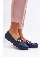Damskie Klasyczne Mokasyny Eko Skórzane Granatowe Demese