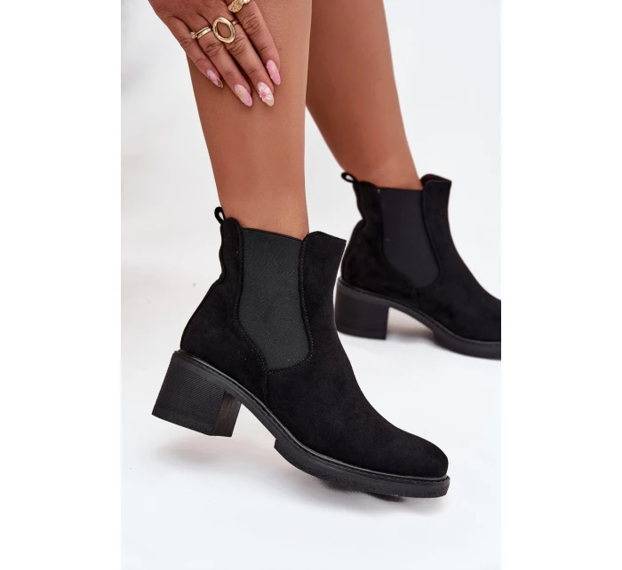 Botki Sztyblety Damskie Na Klocku Czarne Luvina