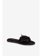 Dámské ploché pantofle s ozdobnými květinami Černé Elzoria