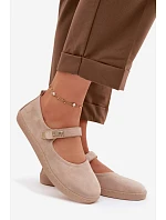 Kožené semišové baleríny Barefoot s páskem Zazoo 10206 béžové