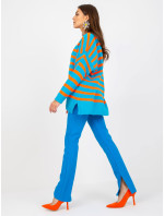 Modro-oranžový nadrozmerný sveter BELLA s výstrihom do V