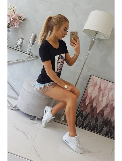 Dámska grafická blúzka čierna