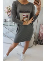 Šaty s potiskem model 18744178 v grafitové barvě - K-Fashion Šaty s potiskem model 18744178 v grafitové barvě - K-Fashion