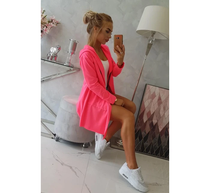 Voľná bunda s kapucňou ružová neónová Voľná bunda s kapucňou ružová neónová