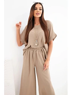 Dámska súprava z viskózy: blúzka s krátkym rukávom a široké nohavice fango