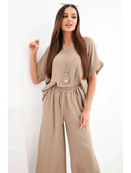 Dámska súprava z viskózy: blúzka s krátkym rukávom a široké nohavice fango