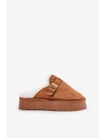 Kapcie Damskie Na Grubej Podeszwie Z Futerkiem I Klamrą Camel Linneola Kapcie Damskie Na Grubej Podeszwie Z Futerkiem I Klamrą Camel Linneola
