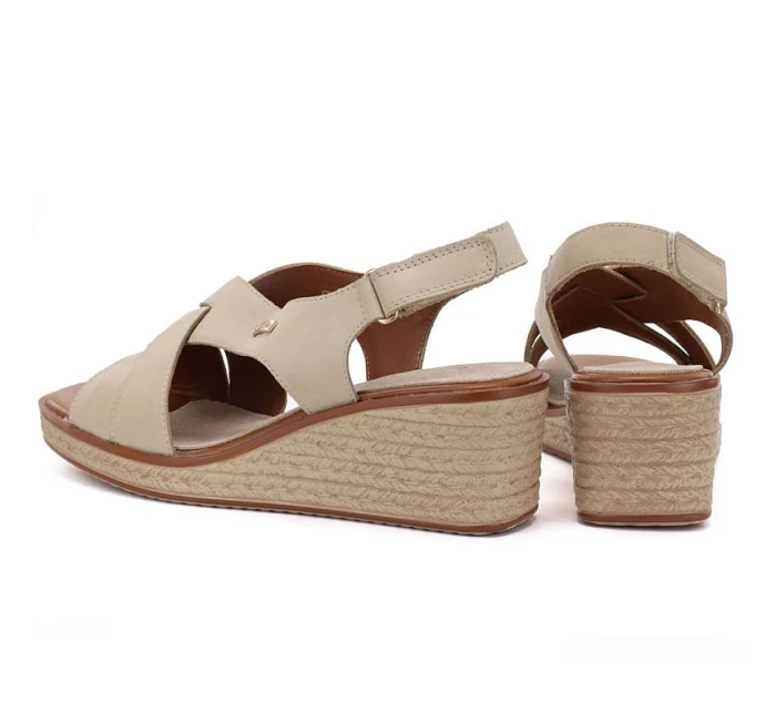 Sergio model 22117012 dámské béžové kožené sandály na platformě - LEONE