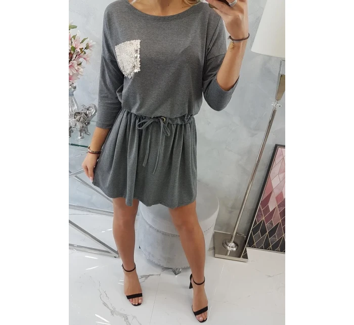 Flitrové šaty s vreckami v grafitovej farbe