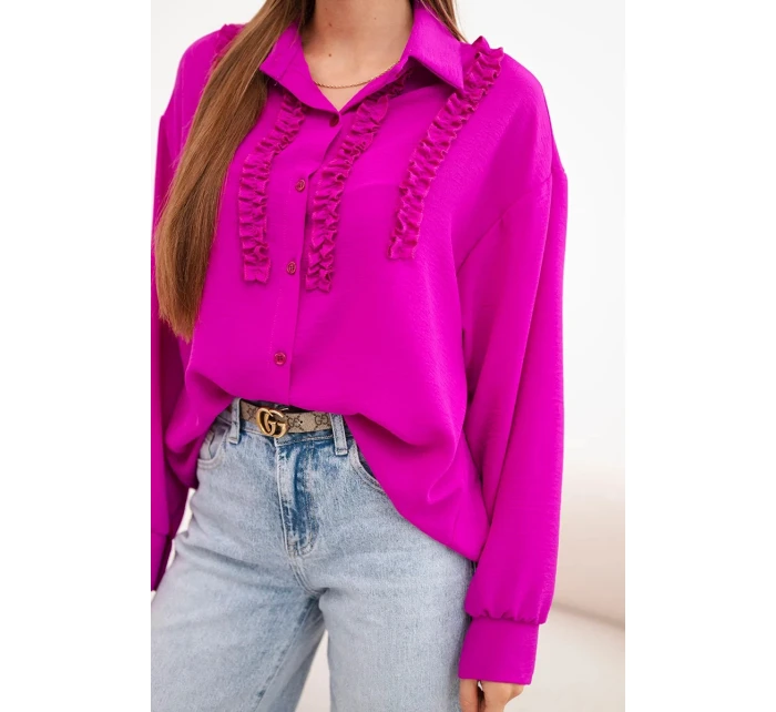 Dámská viskózová košile s dlouhým rukávem a volány tmavě fialová