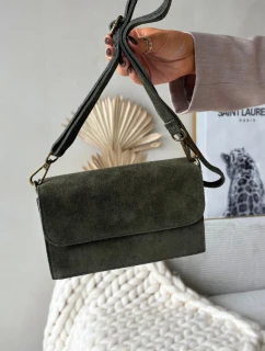 Kožená kabelka z pravé semišové kůže tmavě zelená model 21728367 - Boto