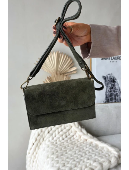 Kožená kabelka z pravé semišové kůže tmavě zelená Mirine