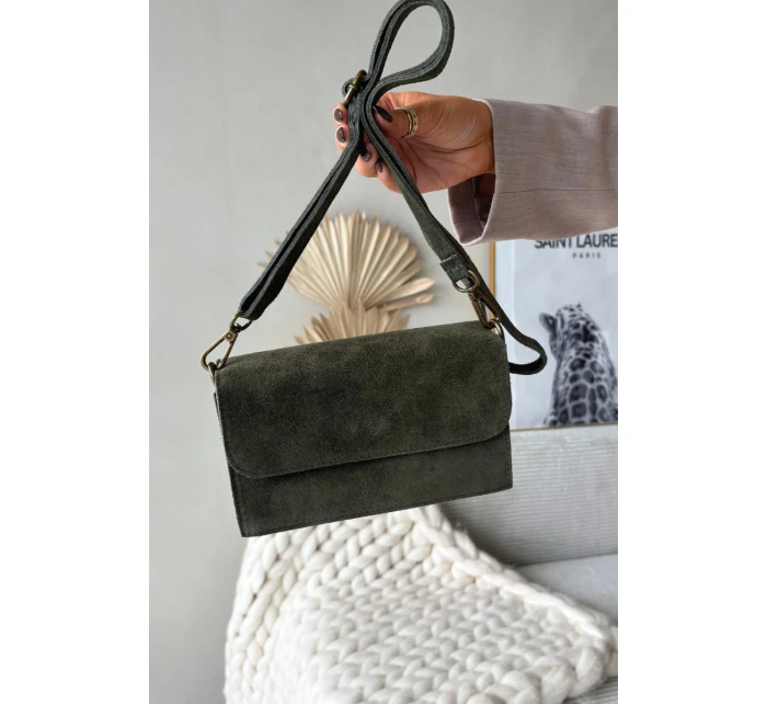 Kožená kabelka z pravé semišové kůže tmavě zelená Mirine