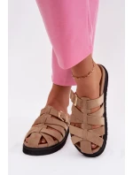 Dámské pantofle s pásky a zlatým sponou Tmavě béžové Roselisse