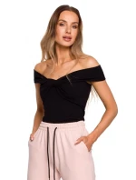 M680 Top bez rukávov s uzlovým výstrihom - čierny