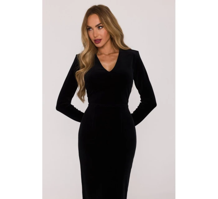 M889 Zamatové bodycon šaty - čierne