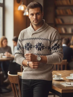 Pánsky béžový sveter FashionStreet WX2269