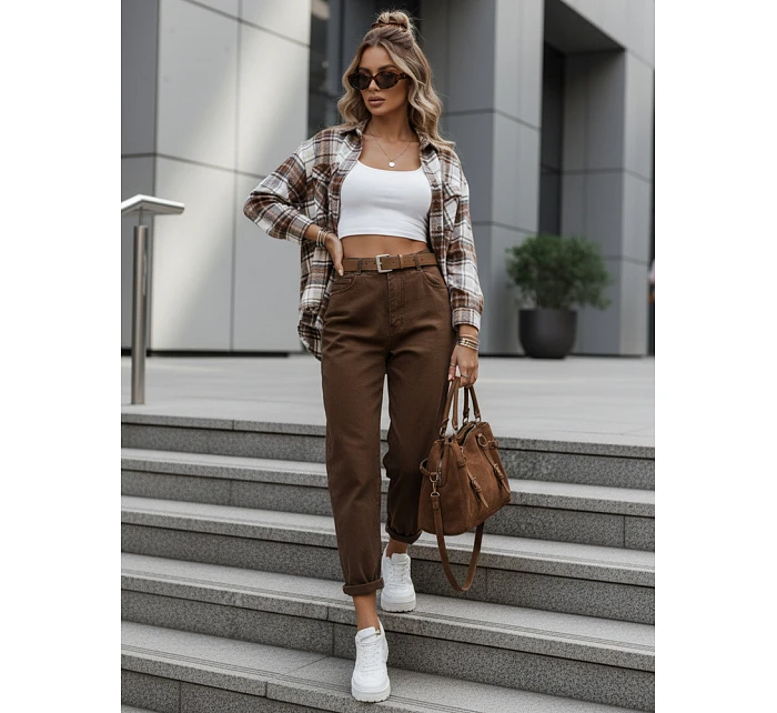 Dámske džínsy mom fit hnedé FashionStreet UY2844