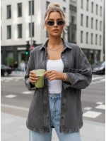 Dámska džínsová oversize košeľová bunda šedá FashionStreet TY5601