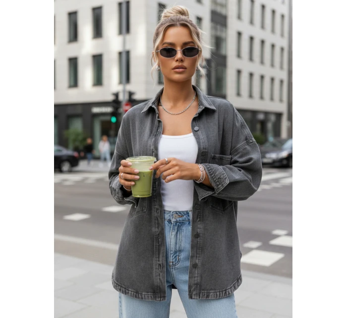 Dámska džínsová oversize košeľová bunda šedá FashionStreet TY5601